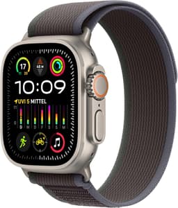 Apple Watch Ultra 2 [GPS + Cellular inkl. Nylon Trail Loop S/M blau/schwarz] Titangehäuse silber