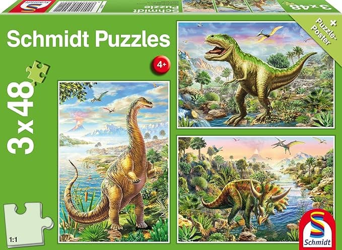 Schmidt Puzzle 56202 - Abenteuer mit den Dinosauriern [3x48 Teile]
