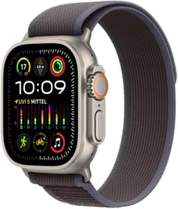 Apple Watch Ultra 2 [GPS + Cellular inkl. Nylon Trail Loop M/L blau/schwarz] Titangehäuse silber
