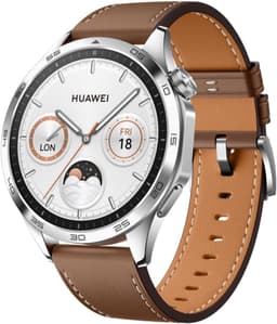 Huawei Watch GT 4 [inkl. Lederarmband braun] 46mm Edelstahlgehäuse silber