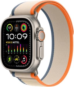 Apple Watch Ultra 2 [GPS + Cellular inkl. Nylon-Trail Loop M/L orange/beige] Titangehäuse silber
