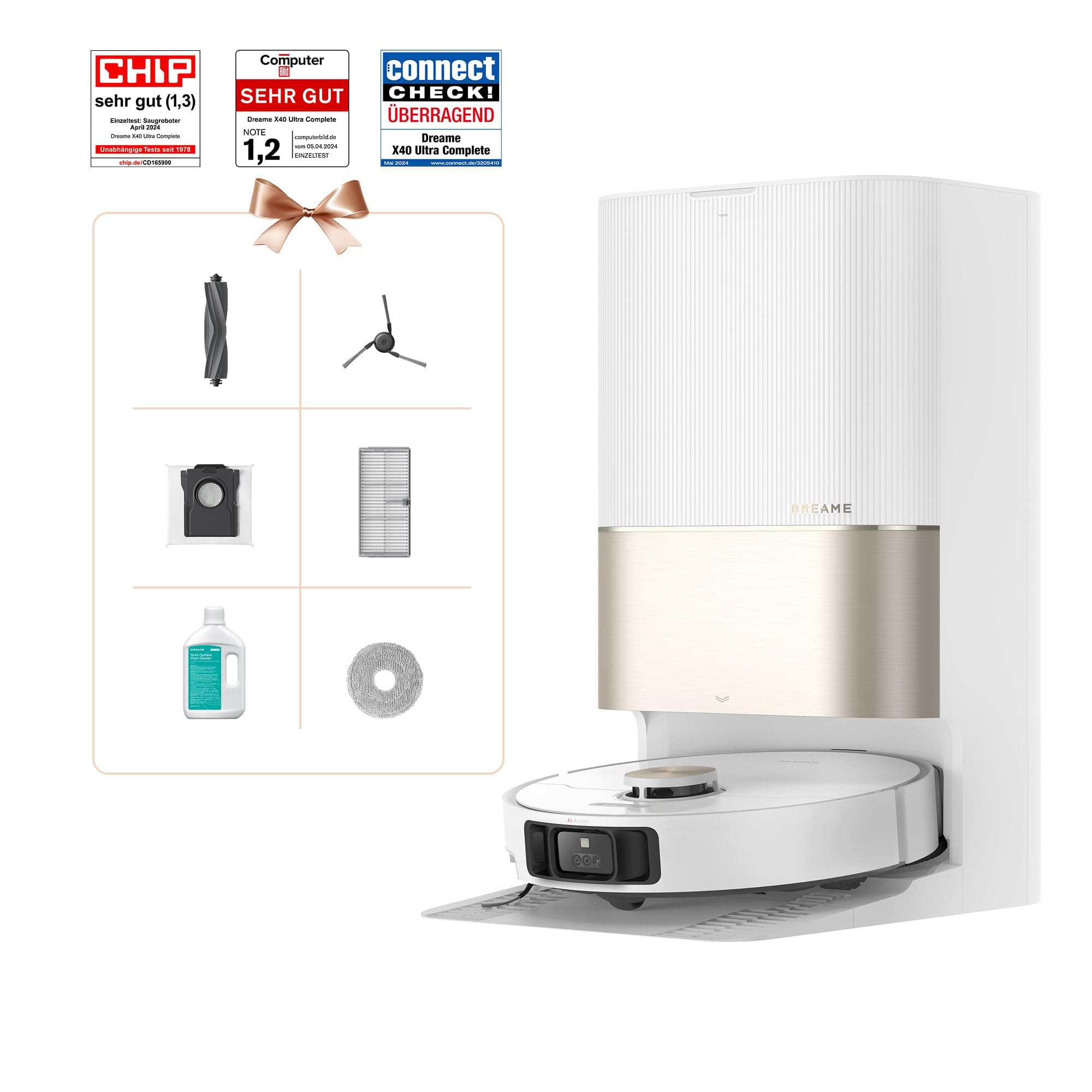 Dreame X40 Ultra  Saug- &Wischroboter [260 Minuten 800ml + 80ml 12000PA] weiß inkl. Absaugstation