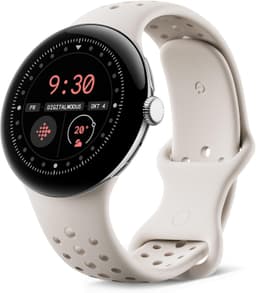 Google Pixel Watch 3 [WiFi only inkl. Kautschuk-Armband weiß/beige] 45mm Aluminiumgehäuse silber