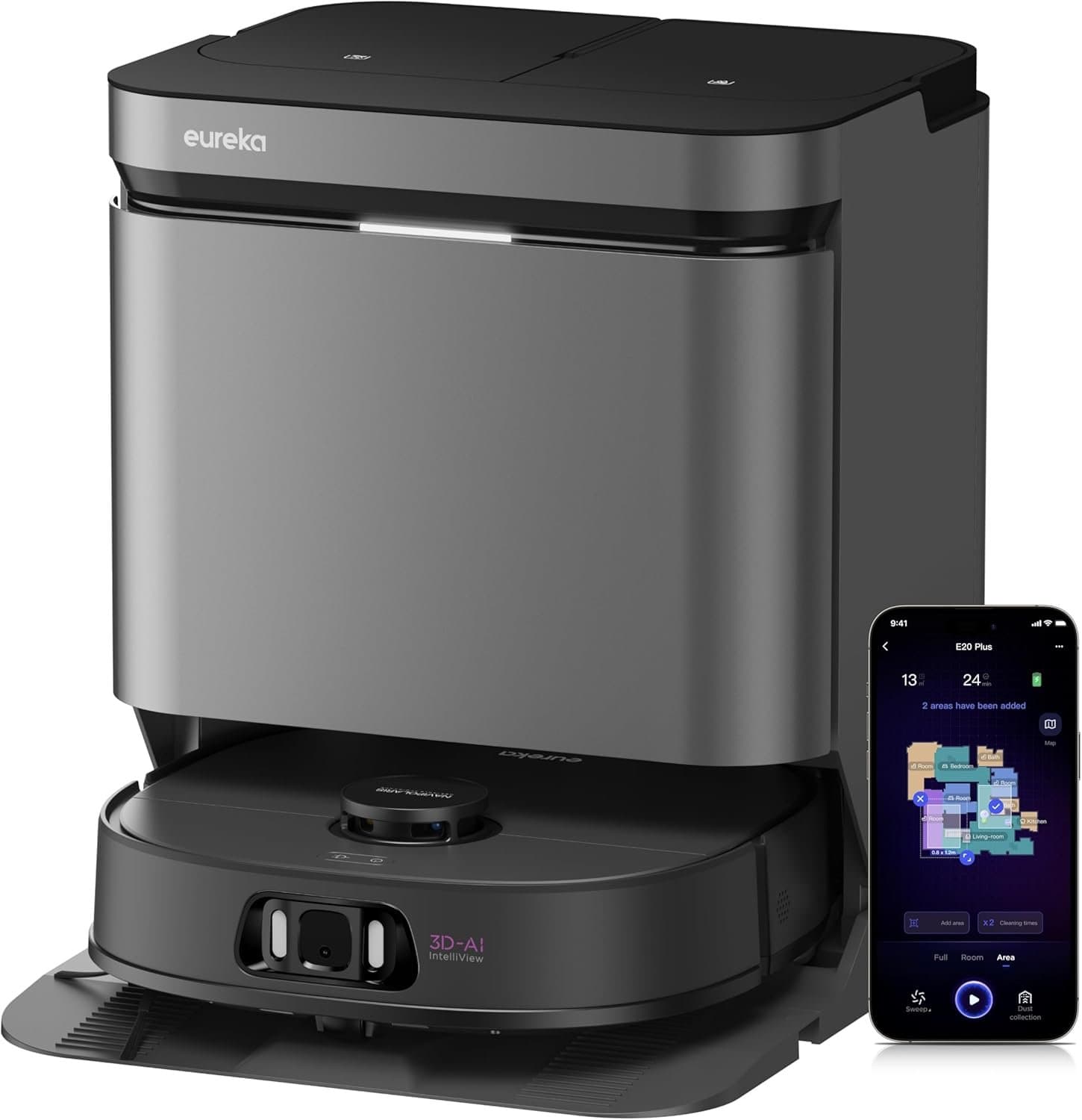Eureka J15 Pro Ultra [Saug- & Wischroboter 140 Minuten 3000ml + 4000ml 16.200Pa inkl. Absaug-/Reinigungsstation] schwarz