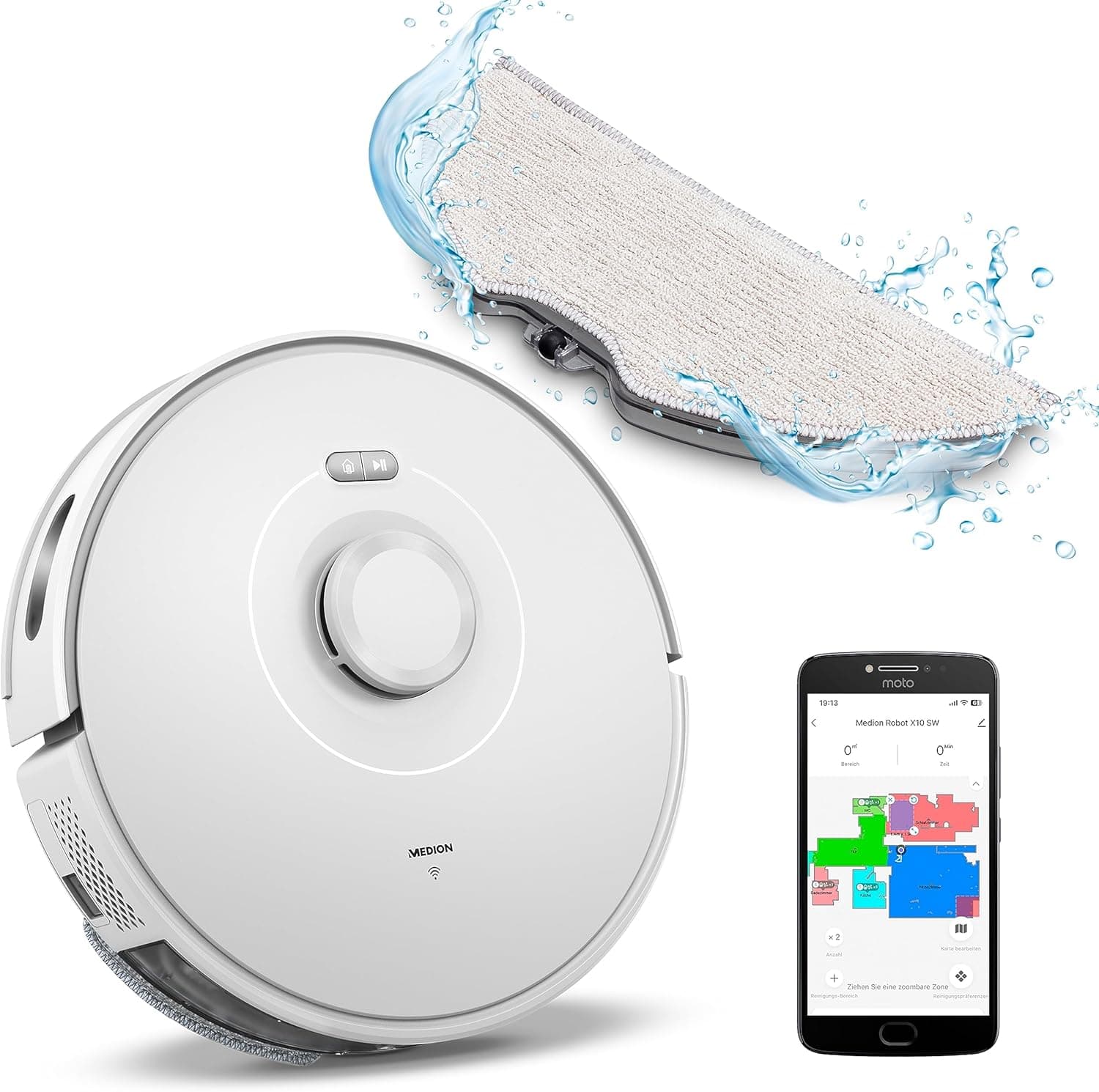 Medion MD 11782 X10 SW [Saug- & Wischroboter 120 Minuten 700ml + 300ml 2.700 Pa] weiß