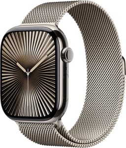 Apple Watch Series 10 [GPS + Cellular inkl. Milanaise-Armband M/L natur beige] 46mm Titangehäuse natur beige
