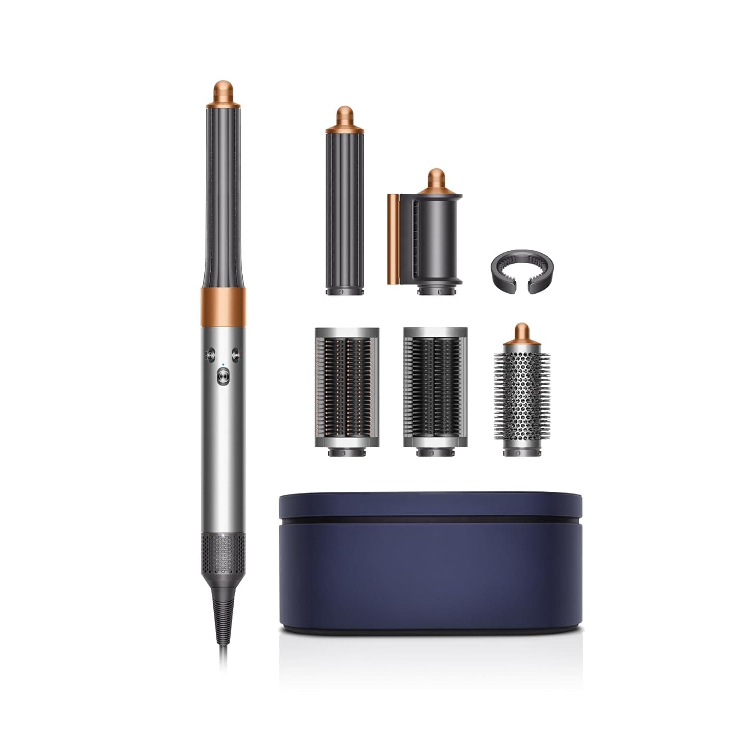 Dyson Airwrap Complete Long [inkl. 6 Aufsätze: Rundbürste Lockenstab 30mm Lockenstab 40mm 2x Stylingaufsatz Trockenaufsatz + Aufbewahrunsbox] nickel/kupfer