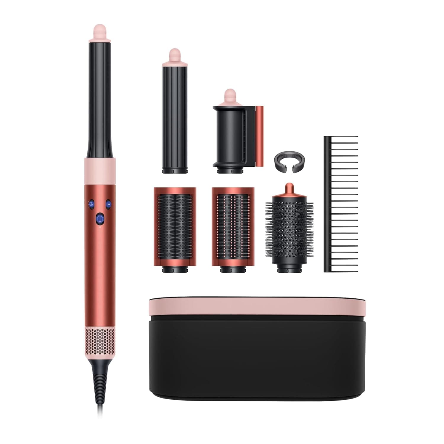 Dyson Airwrap i.d. Straight & Wavy [inkl. 6 Aufsätze: Bürstenaufsatz Rundbürste Lockenstab 40mm Lockenstab konisch 2x Trockenaufsatz + Aufbewahrungsbox] bronze/rosé