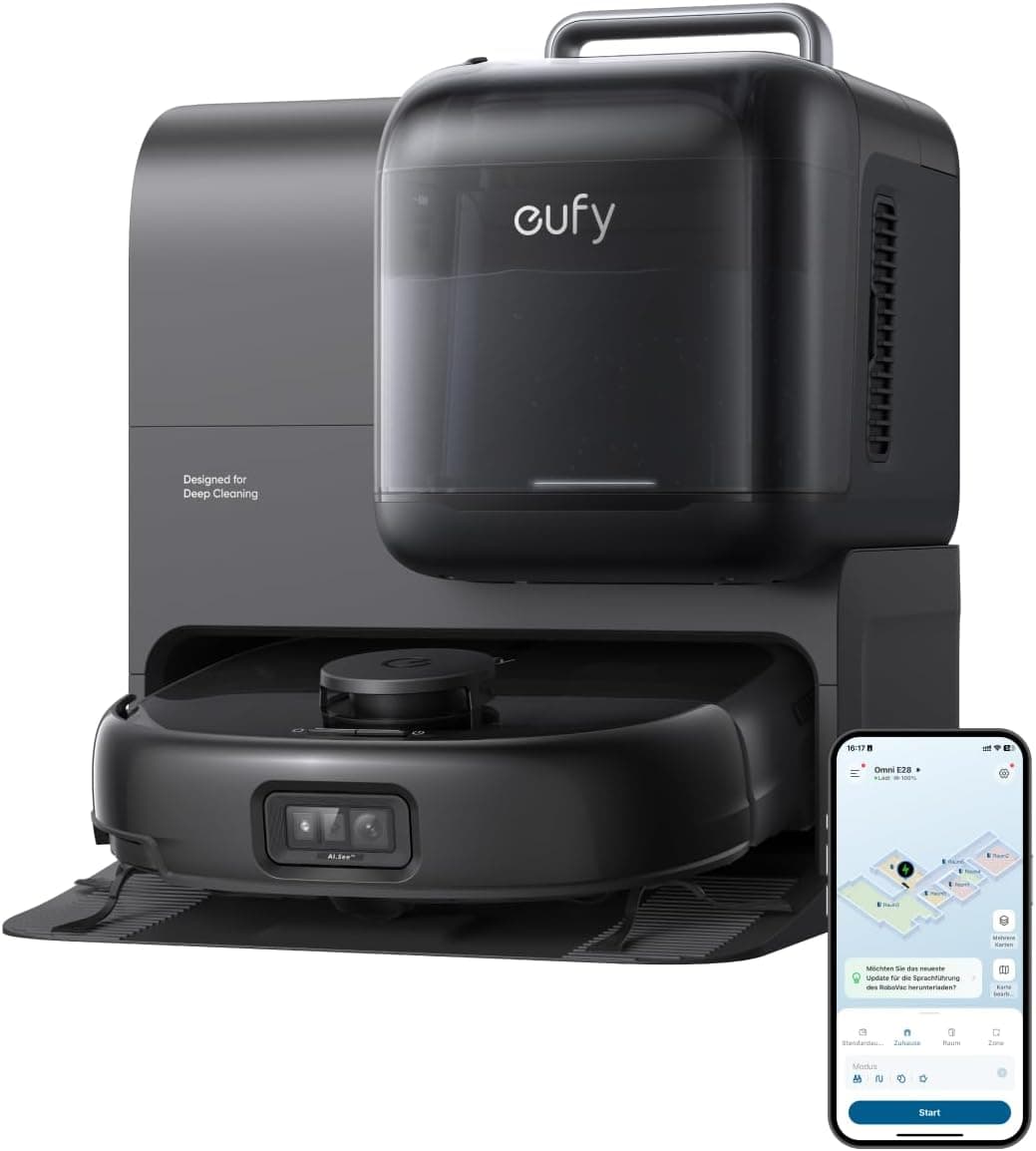 eufy Omni E28 Saug-/Wischroboter [20000Pa 026 Liter Staub 018 Wasser] schwarz inkl. Absaug-/Reinigungsstation