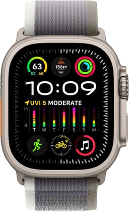 Apple Watch Ultra 2 [GPS + Cellular inkl. Nylon Trail Loop S/M grün/grau] Titangehäuse silber