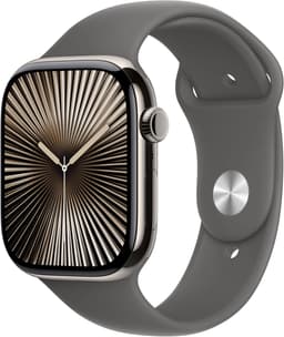 Apple Watch Series 10 [GPS + Cellular inkl. Sportarmband M/L steingrau] 46mm Titangehäuse natur