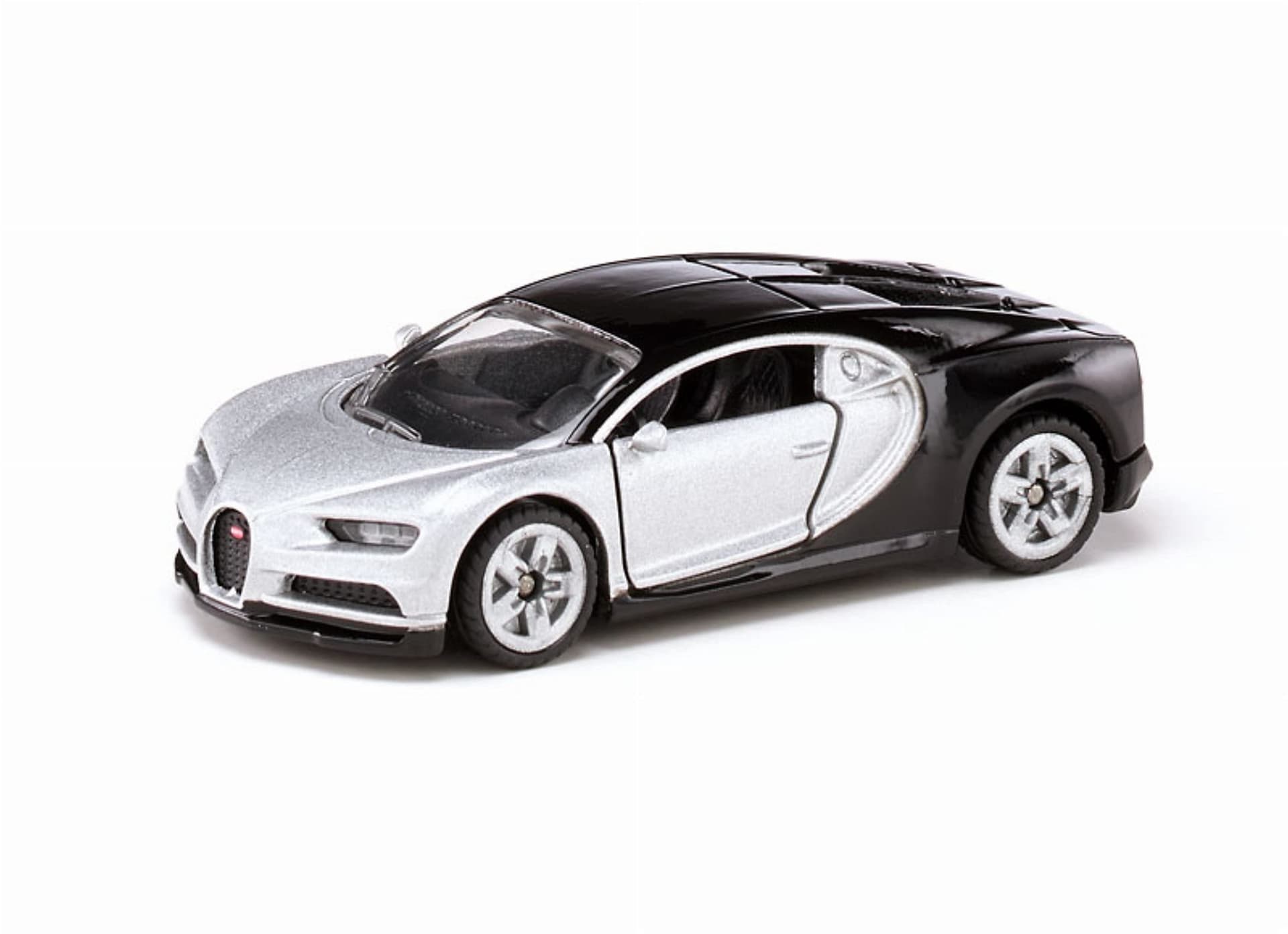 siku 1508 Bugatti Chiron Sportwagen Spielzeugauto für Kinder Metall/Kunststoff Silber/Schwarz Öffnende Türen