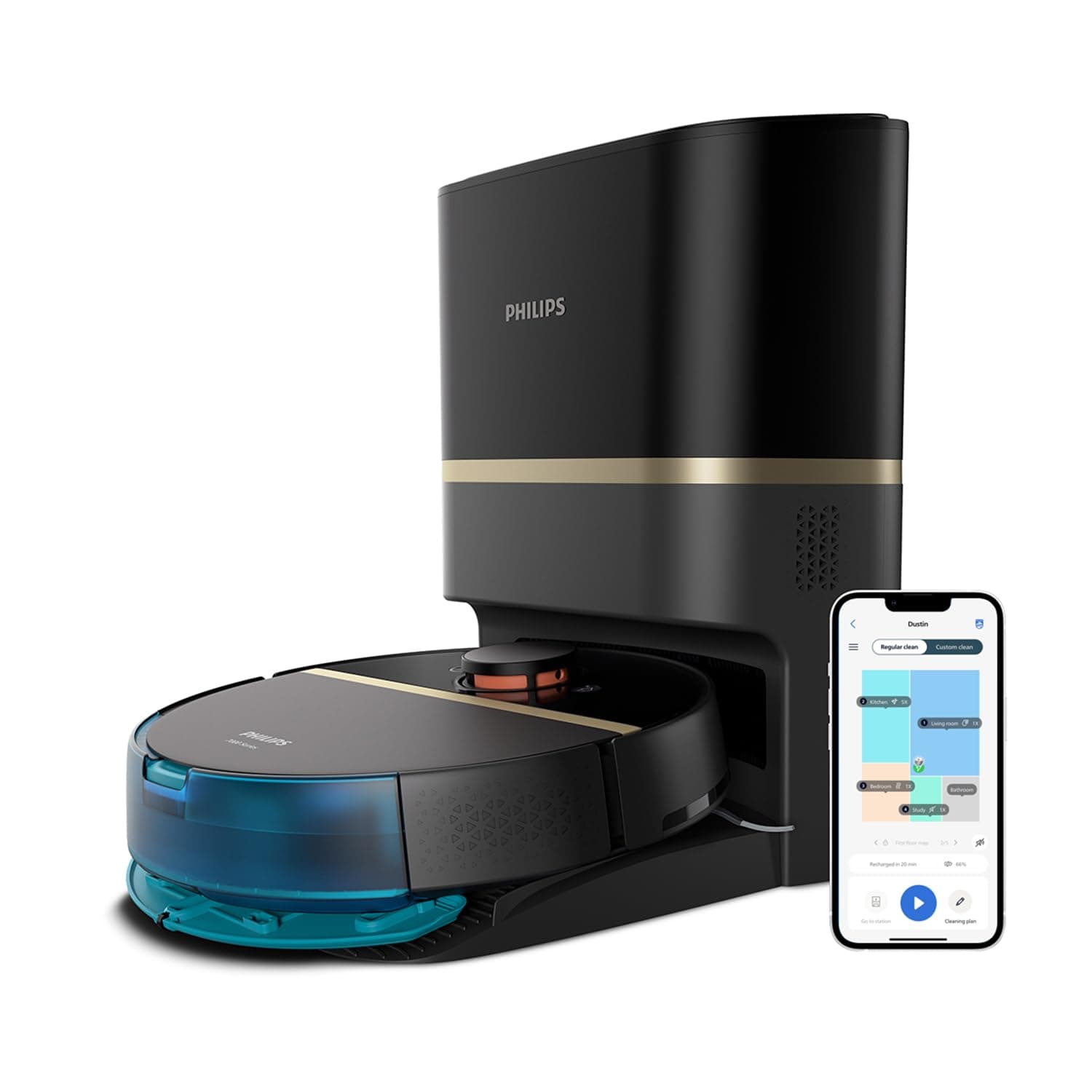 Philips HomeRun 7000 Series Aqua Saug-/Wischroboter [85 Minuten 026+024 Liter 5000Pa] schwarz