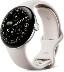 Google Pixel Watch 4 [WiFi + LTE inkl. Kautschuk-Armband porcelain] 41mm Aluminiumgehäuse polished silver