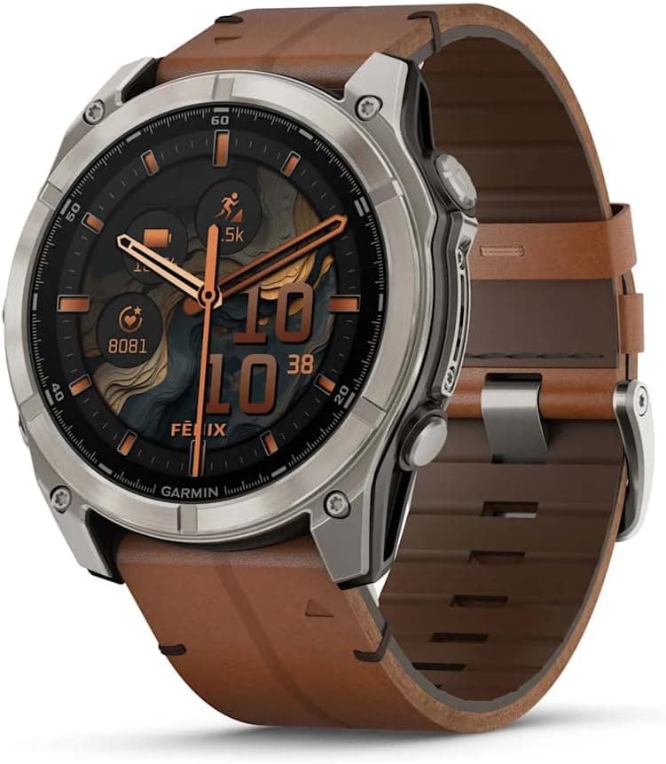 Garmin Fenix 8 Sapphire [inkl. Lederarmband braun] 51mm Titangehäuse silber/grau