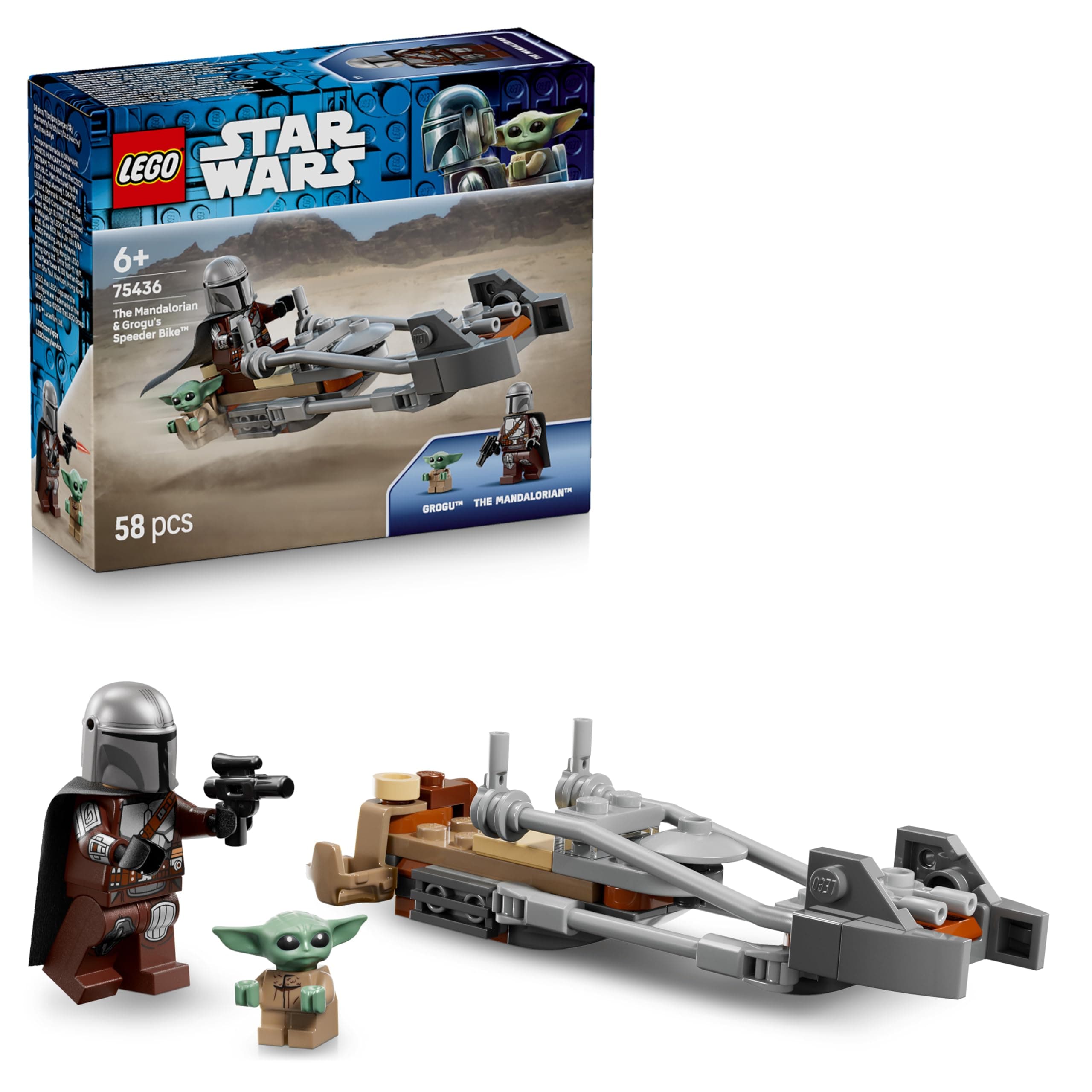 LEGO Star Wars Der Mandalorianer und Grogu auf ihrem Speeder Bike - Set mit Fahrzeug und 2 Star Wars Figuren für Actionabenteuer - Geschenk für Kinder ab 6 Jahren - 75436