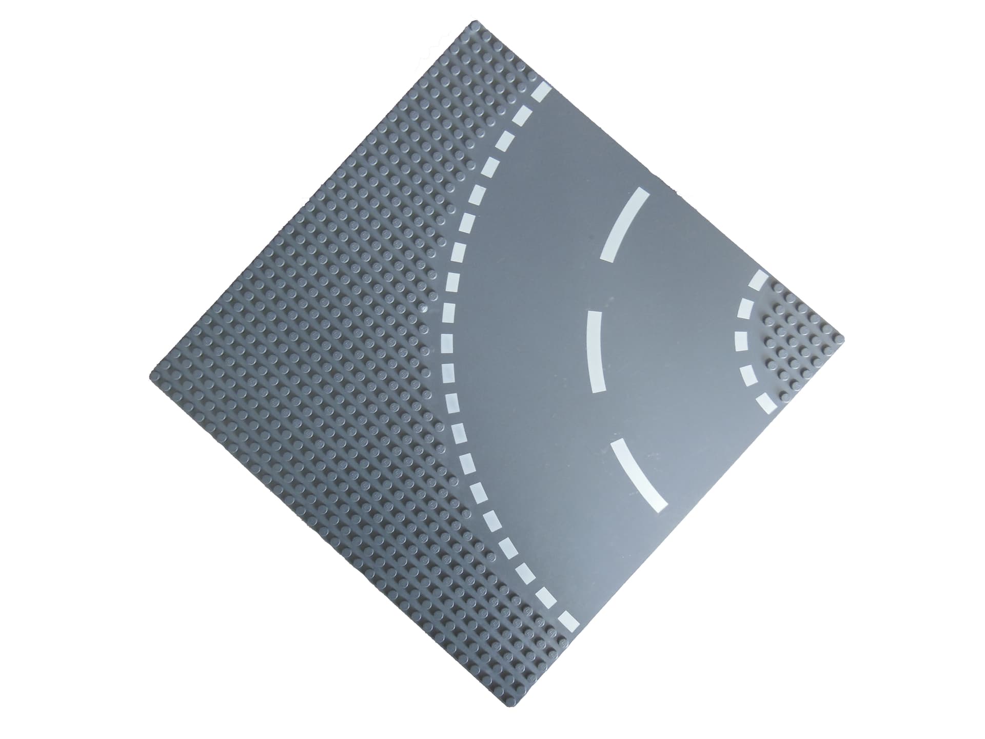 1x Lego Straßenplatte Kurve [100g 25.5x25.5x0.3cm 32x32 Noppen weiße Markierung] grau