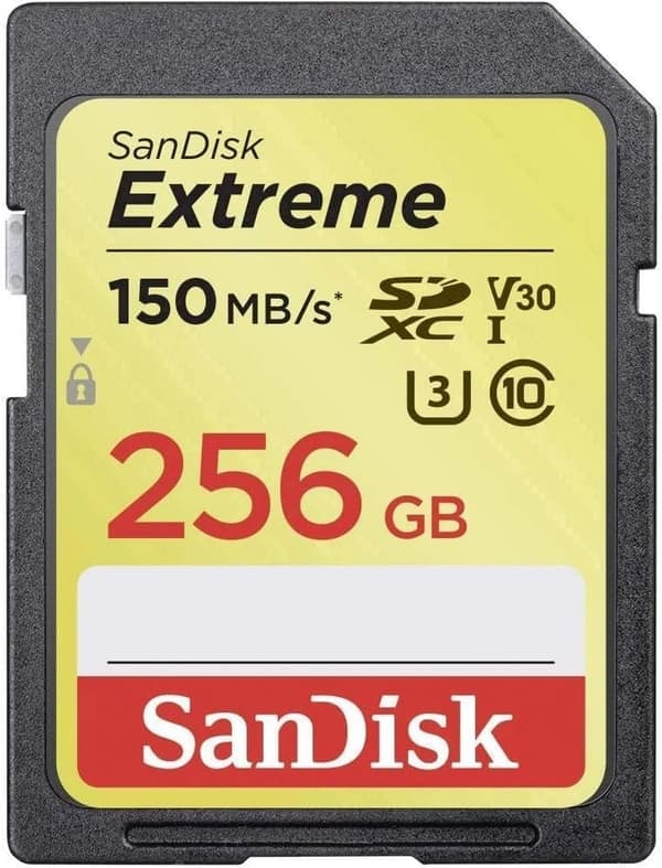 SanDisk Extreme Plus 256 GB SDXC-minneskort, upp till 150 MB/s, klass 10, U3, V30