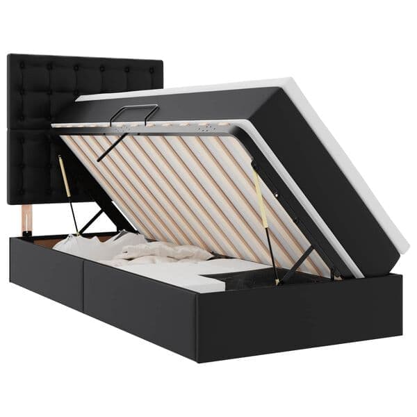 vidaXL Förvaringssäng med madrass svart 90 x 190 cm, konstläder - B - Mycket bra