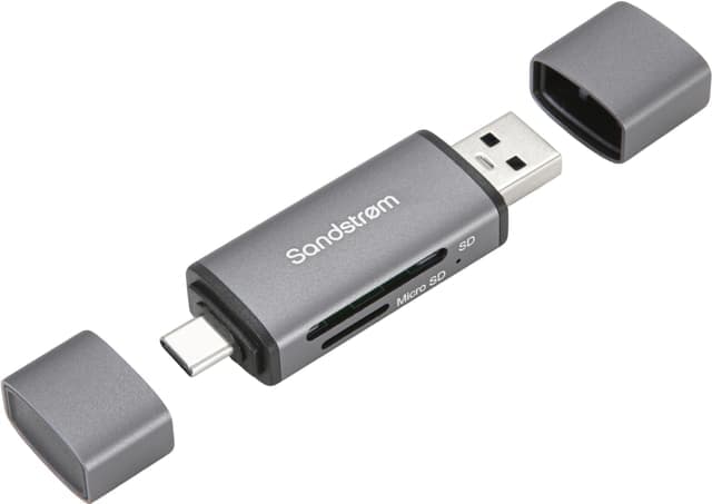 Sandstrøm 2-in-1 USB-C/USB-A SD-kortläsare - Nyskick - i originalförpackning