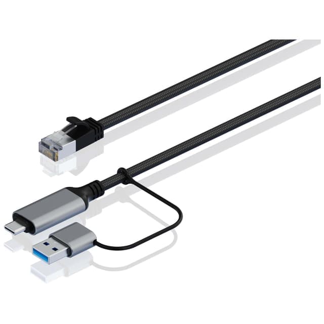 Sandstrøm USB-C till Ethernet + USB-A-kabel (2m) - Nyskick - i originalförpackning