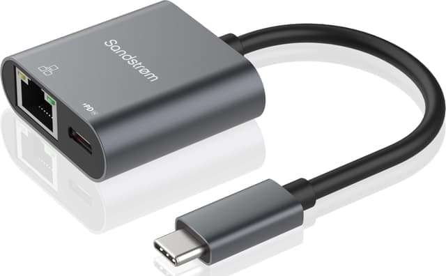 Sandstrøm USB-C till Ethernet-adapter +100W laddningsport - Nyskick - i originalförpackning