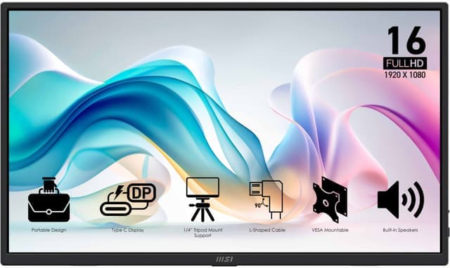 MSI PRO MP165 E6 FHD/IPS/60Hz/250nit/Portable 15.6" bildskärm - Nyskick - i originalförpackning