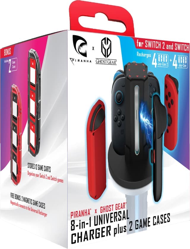 Piranha x GhostGear Nintendo Switch 1/2 Joy-Cons laddare - Bra skick – Mindre spår av användning