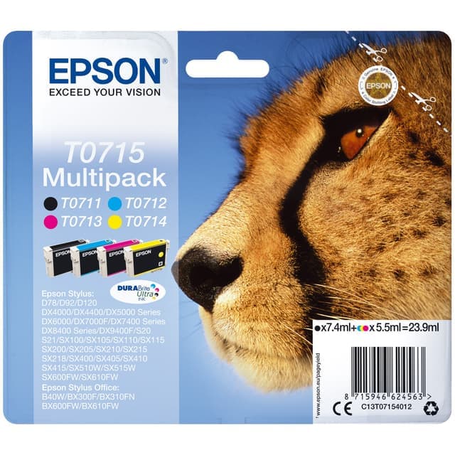 Epson bläckpatroner T071 Cyan Magenta Gul Sort DuraBrite Ultra - Nyskick - originalförpackning saknas