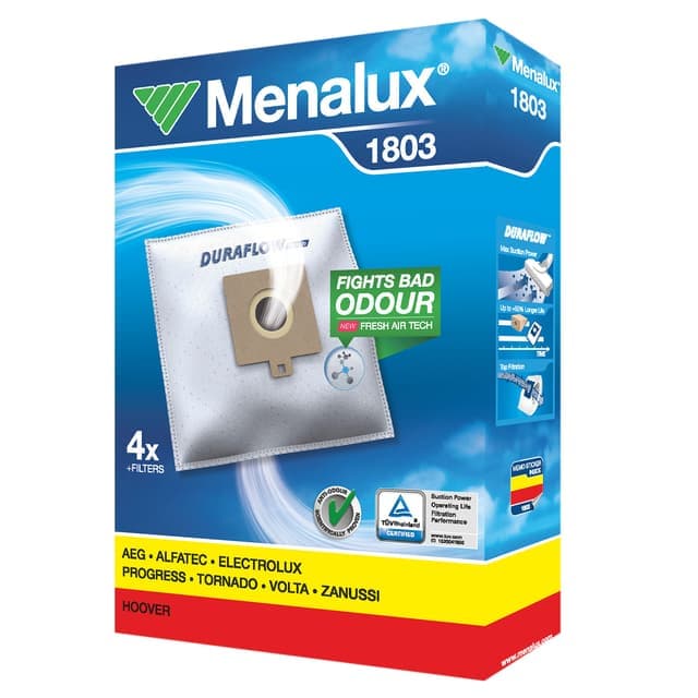 Menalux dammsugarpåsar 1803- AEG/Electrolux/Tornado/Hoover etc. (4 st) - Nyskick - i originalförpackning