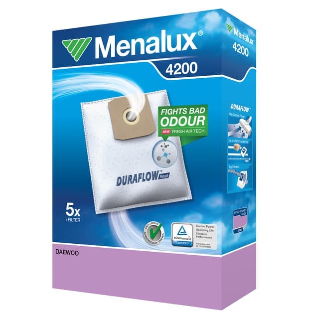 Menalux 4200 dammsugarpåsar (5 st) för Alaska/Daewoo/Far/Sharp/NEC - Nyskick - i originalförpackning