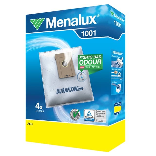 Menalux dammsugarpåsar 1001 - AEG/Chromex/Dicaff/Hanseatic etc. (4 st) - Fint skick - lite slitage
