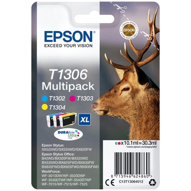 Epson bläckpatroner DuraBrite Ultra T130XL Cyan Magenta Gul - Nyskick - i originalförpackning