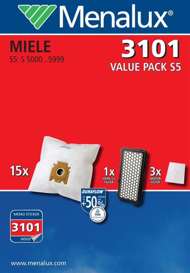 Menalux dammsugarpåsar 3101 för Miele S5 och S8 (15 st) - Nyskick - i originalförpackning