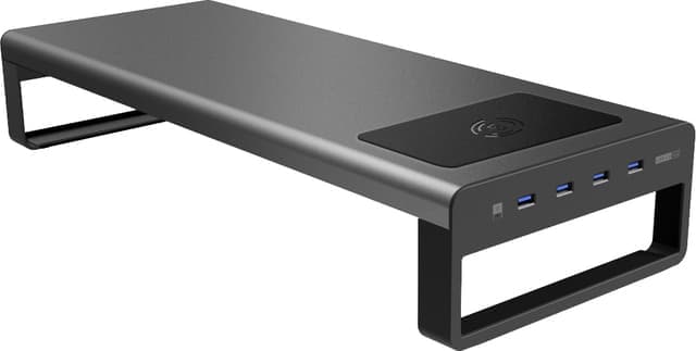 Essentials bildskärmsställ med 4 USB‑portar och Qi‑laddning - Nyskick - i originalförpackning