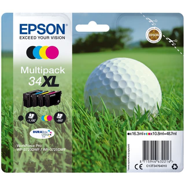 Epson Bläckpatroner 34XL Cyan Magenta Gul Svart DuraBrite Ultra - Bra skick – Mindre spår av användning