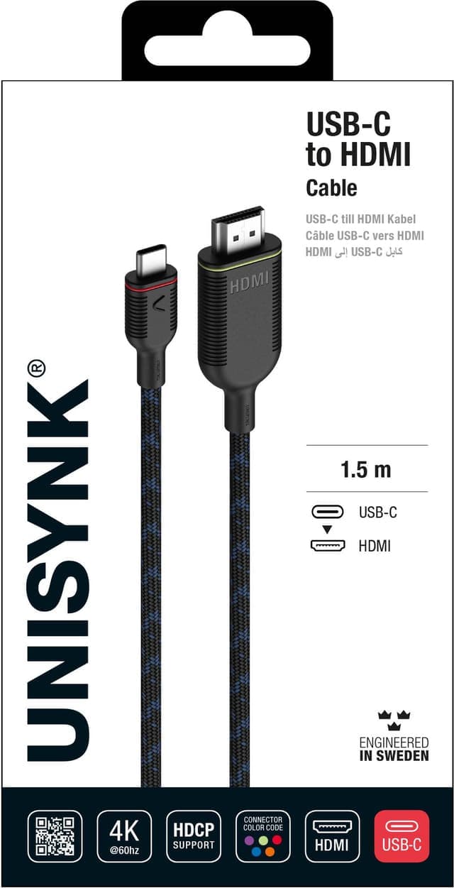 Unisynk USB-C to HDMI 4K60Hz cable (1,5 m) - Nyskick - i originalförpackning