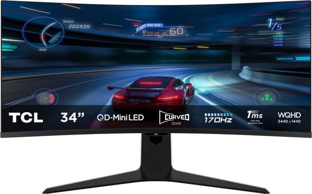 TCL 34R83Q 34'' WQHD/MQLED/170Hz/1ms/CV monitor - Nyskick - i originalförpackning