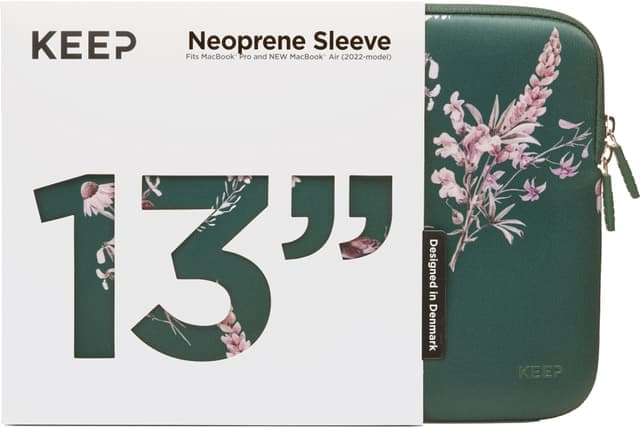 KEEP 13,6" Neopren MacBook-fodral (Power Green Flower) - Nyskick - i originalförpackning