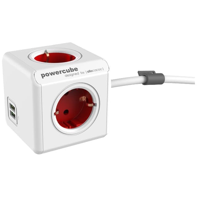 PowerCube Extended USB grenuttag 1402RDDEEUPC (röd) - Använt skick – Synliga skador, fullt funktionell