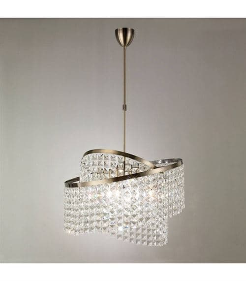 Suspension Cortina télescopique 8 Ampoules avec anneaux réglables laiton antique/cristal