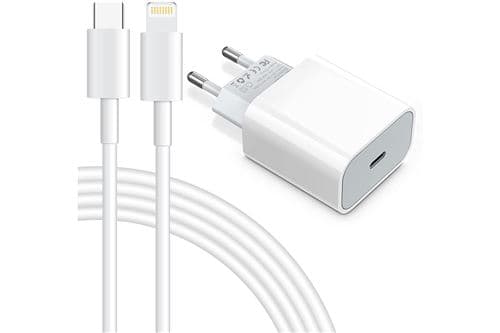 Vshop®pack prémium(2 pièces) câble usb c vers lightning 1 m et chargeur usb c vers ligntnng 20w power delivery blanc