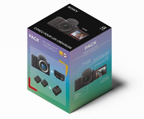 Pack Fnac Appareil photo hybride Vlogging Sony ZV-E10 + E PZ 16-50mm f/3,5-5,6 OSS II + 2ème batterie + Chargeur de batterie