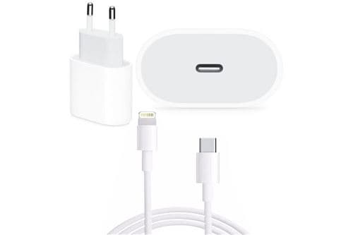 Chargeur rapide 20w + cable usb-c lightning pour iphone 12 mini - visiodirect -