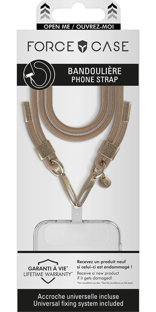 Bandoulière universelle Forcecase pour téléphone mobile Beige et Or