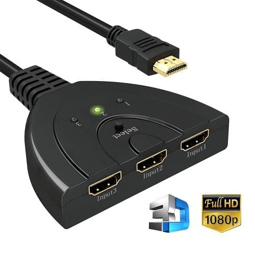 INECK® HDMI Switch 1080P, HDMI 3 Ports Commutateur 3 Entrées à 1 Sortie HDMI Switcher Full HD1080p / 3D Pris en Charge