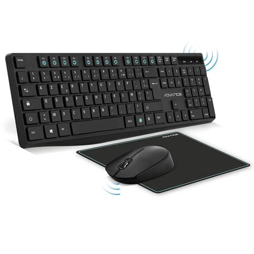 Suza Advance - Clavier, souris et tapis de souris - sans fil - 2.4 GHz - AZERTY - Français - noir