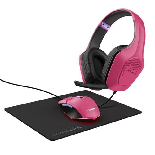 Kit de gaming 3-en-1 Trust GXT 790 Tridox Casque-micro + Souris éclairée + Tapis de souris Rose