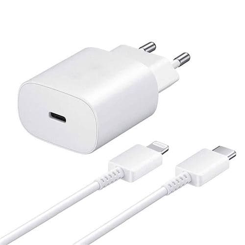 Chargeur Rapide 25W USB-C + Câble USB-C vers Lightning pour iPhone, iPad Couleur Blanc - Visiodirect -