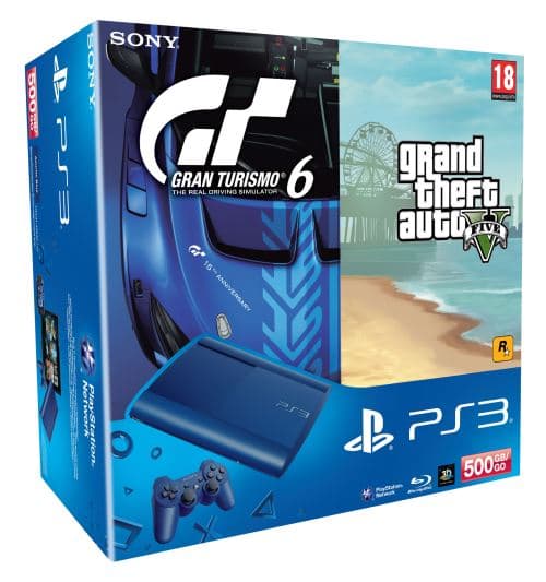 Console Sony PS3 Ultra Slim 500 Go Bleu + Gran Turismo 6 + GTA 5